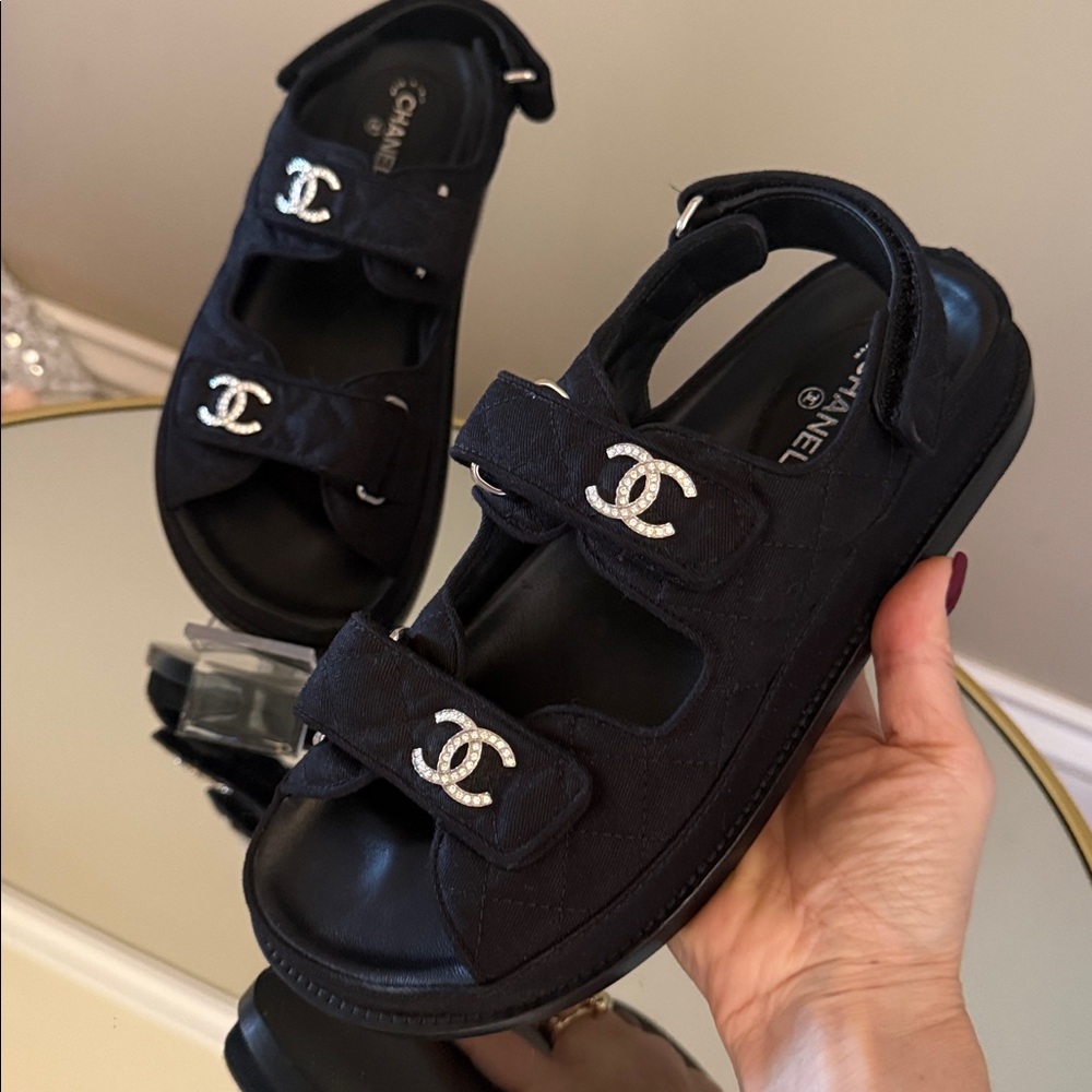 Chanel Dad sandals CC brooch crystal  logo size 37
